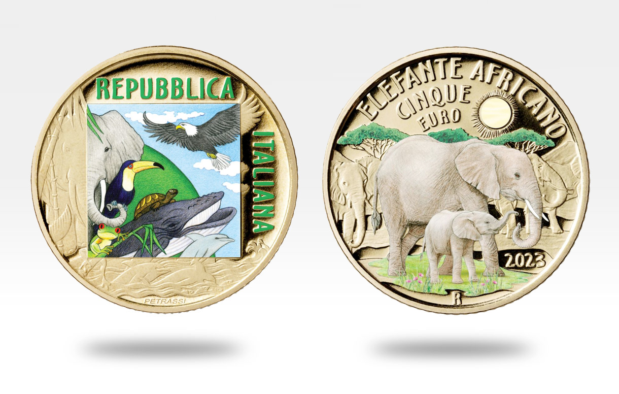 2023 - 5 euro  Serie Mondo Sostenibile Animali in via di estinzione - Elefante africano