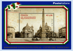 ITALIA 150: Francobollo congiunto Vaticano-Poste Italiane bozzetto e stampa a cura del Poligrafico dello Stato