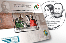 Emissione congiunta San Marino-Italia: un foglietto filatelico dedicato a Giuseppe Garibaldi, nel 150 dell'attribuzione della cittadinanza onoraria, il 24 aprile 1961.