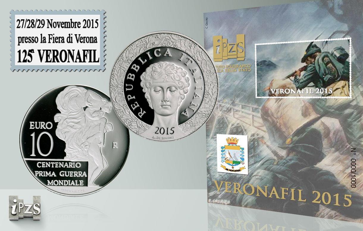 L'IPZS al 125° Veronafil con tutte le emissioni numismatiche 2015 e il Foglietto Erinnofilo