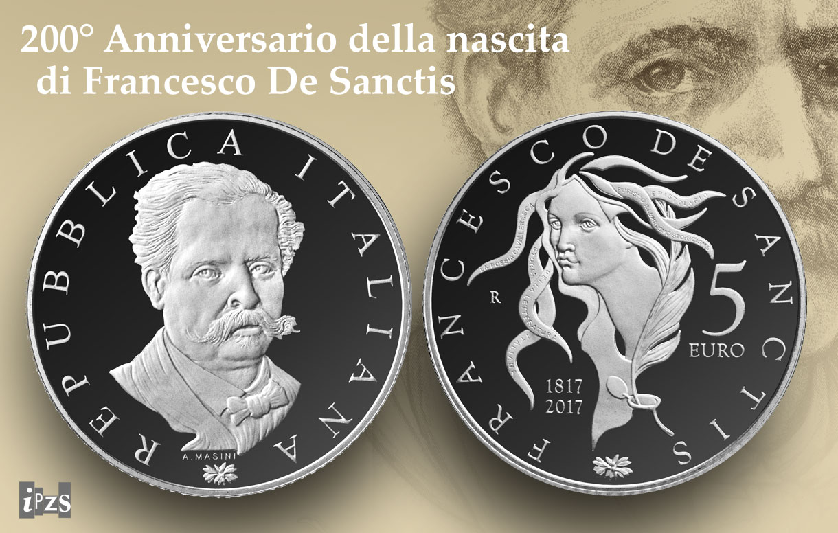 E' in argento la 5 euro dedicata a Francesco De Sanctis