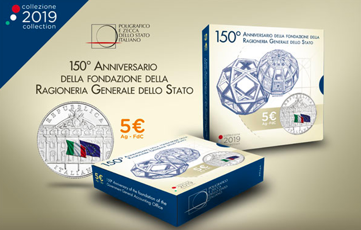 DEDICATA AI 150 ANNI DELLA RAGIONERIA DELLO STATO LA SECONDA MONETA DELLA COLLEZIONE NUMISMATICA 2019
