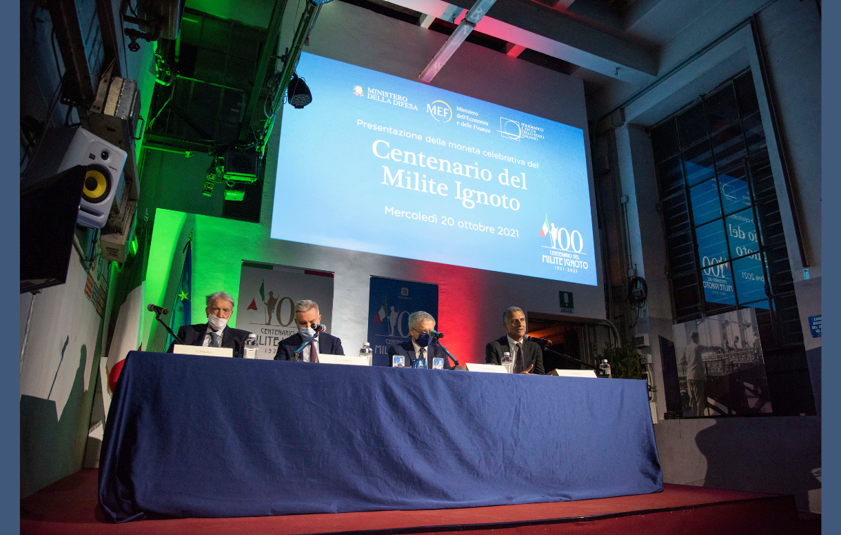 Moneta Milite Ignoto: i Ministri Guerini e Franco alla presentazione nel Palazzo storico della Zecca