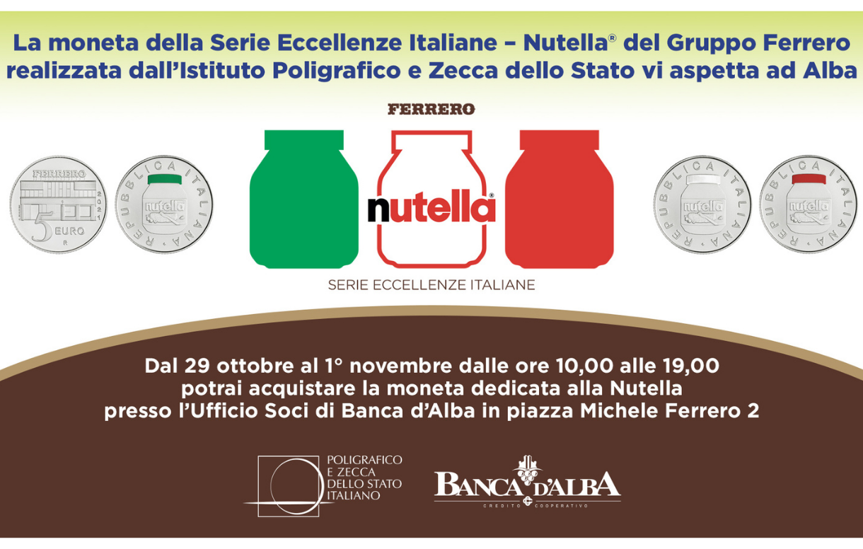 La moneta della Nutella nel corner del Poligrafico ad Alba ed esposta presso la Fondazione Ferrero